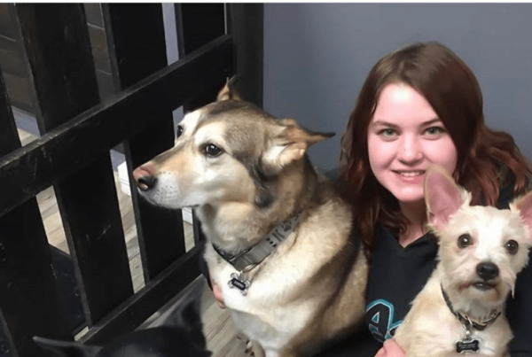 Pet Studies Graduate Melody Mason with two groomed dogs