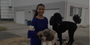 QC Pet Studies student, Camille Torkornoo and her 2 poodles - with black overlay