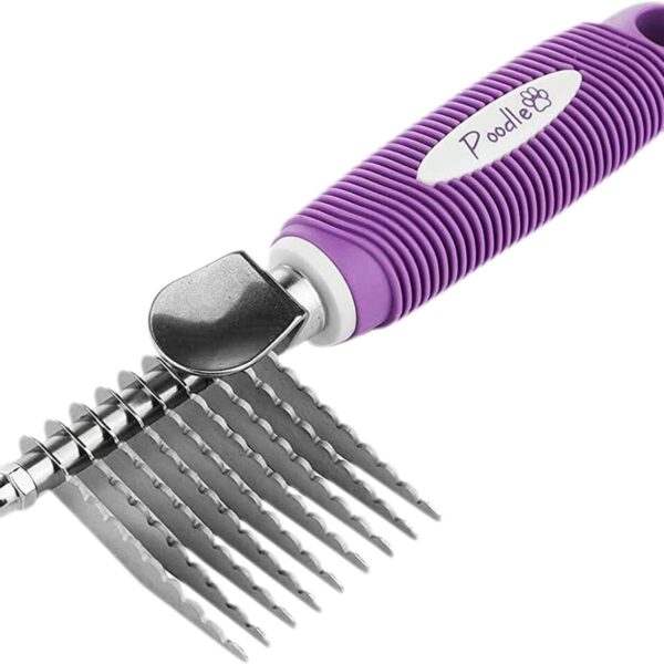 The best dog grooming tools image 11, Poodle Pet Dematting Fur Rake Comb Brush Tool - with Long 2.5 Inches Steel Safety Blades for Detangling Matted or Knotted Undercoat Hair